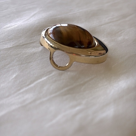 Vintage Tiger's Eye Brown & Gold Round Pendant Slide - Picture 11 of 12